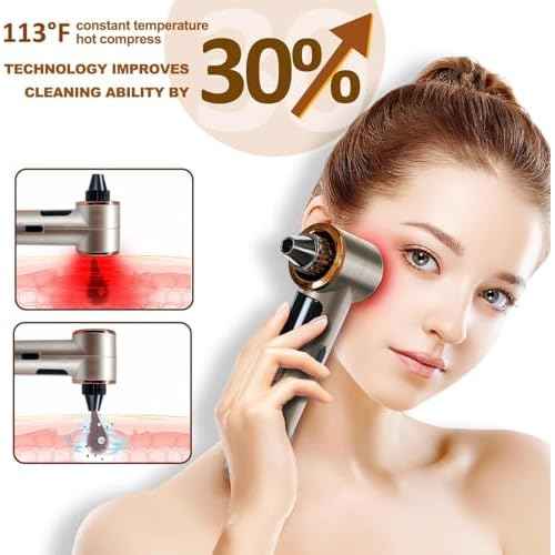Blackhead Remover Vacuum with Heating, Blackhead Extractor 3 Adjustable Suction Levels 9 Modes, Pore Vacuum Blackhead Suction Remover, Comedone Extractor Kit for Deep Pore Cleaning (Golden)
