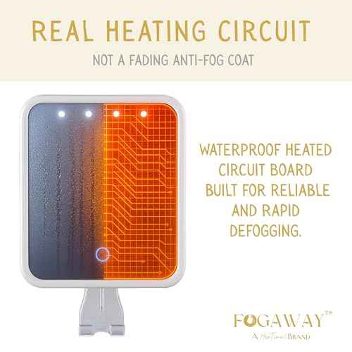FogAway Luxury Shower Mirror, LED-Lit, Fog-Free with Waterproof Heating defogging Function, USB-C Rechargeable, Shatterproof White A Gift for Him and Her | Heated Mirror