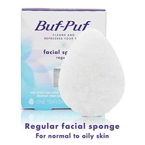 Buf-Puf Regular Facial Sponge, Dermatologist Developed, Removes Deep Down Dirt & Makeup that Causes Breakouts and Blackheads, Reusable, Exfoliating, White, 1 Count
