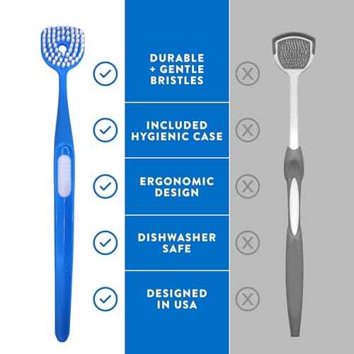 Soft Bristle Tongue Brush for Adults (1 Pack), Reduce Bad Breath & Improve Oral Hygiene, Tongue Scraper Brush Ergonomic Handle & Protective Cap, Tongue Cleaner for Adults, Tongue Scraper for Adults