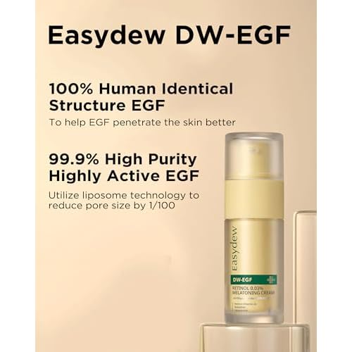 EASYDEW DW-EGF Peptide Retinol 0.03% Cream ? Beginner Retinol Night Cream for Hypoallergenic Skin Care - Firm Skin, Wrinkle Improvement - Korean Daily Anti Aging Face & Neck Treatment, 1.01fl. oz.