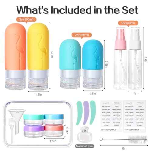 Empty 3 oz Travel Size Bottles Toiletries Containers for Toiletries Liquids£¬Small Silicone Mini Refillable Leak Proof TSA Approved Travel Bottles for Creams Shampoo and Conditioner Traveling