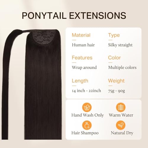 DOORES Hair Extensions Ponytail Extension Clip in Dark Brown 18 Inch 80g Hair Extensions Ponytail Hair Extensions Wrap Around Remy Human Hair Ponytail with Magic Paste Straight