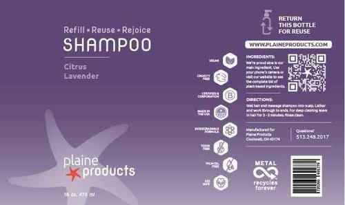 Plaine Products Eco-Friendly Shampoo and Conditioner - Citrus Lavender - Sulfate & Paraben Free, 16oz Refill Bottle