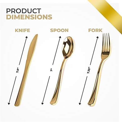 Gold Plastic Silverware Set (200-Pack) – Disposable Heavy Duty Cutlery, 67 Forks, 67 Knives, 67 Spoons for Parties, Weddings, Dinners & Holidays