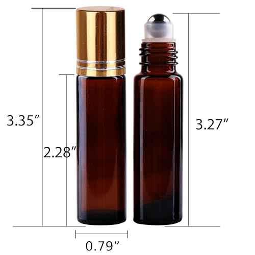 inice 4 Pack Essential Oil Roller Bottles 10ml Amber Glass RollerBall Bottle with Stainless Steel Roller Ball Alloy Cap for Daily Care