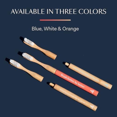 Better & Better Natural Bamboo Toothbrush | Soft Bristles | 100% Plant-Based | Reusable Handle and Replaceable Brush Head | Eco-Friendly, Zero Plastic | Adult Size (Toothbrush, Blue, White & Orange)