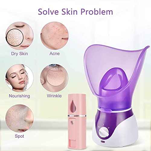 Facial Steamer - Nano Ionic Face Steamer for Deep Cleaning, Hot Mist Face Humidifier Set for Women & Men, Moisturizing Cleansing Pores with Blackhead Remover Kit, Purple