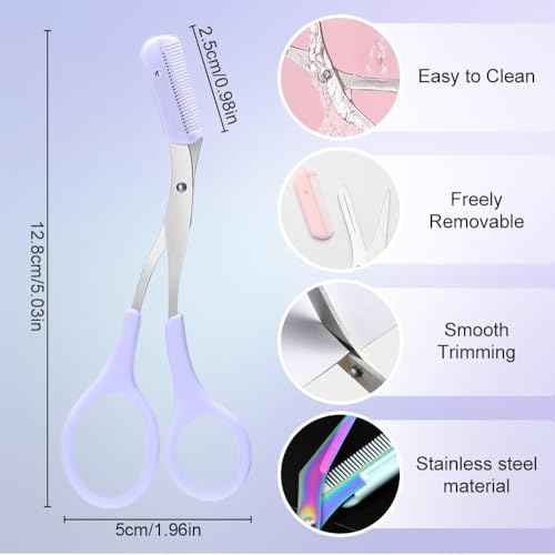 Eyebrow Trimmer Scissor, 2025 New 2 in 1 Eyebrow Scissors with Comb, Curved Eye Brow Razor, Non-Slip Stainless Steel Facial Hair Removal Accessories Makeup Tool (Black)