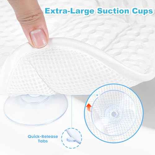 Bath Pillows for Tub, Ergonomic Bathtub Pillow for Head, Neck & Back Support, Soft Spa Cushion Washable with 4D Mesh & Non-Slip Suction Cups, Relaxing Hot Tub Accessories & Spa Gifts for Women and Men