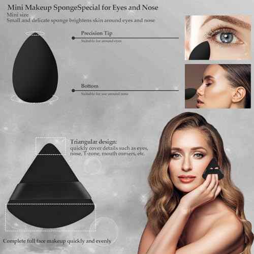 14 Pcs Makeup Sponge Set, Beauty Sponges Blender with 4 Pcs Powder Puff and 4 Pcs Mini Make up Sponges for Liquid,Foundation,Powder,Concealer,Cream (Black)