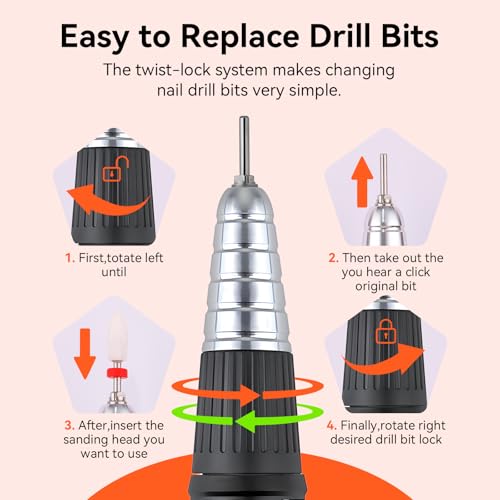 Makartt Nail Drill Handpiece for Up200 Machine:Professional Electric File Remove Gel Polish Poly Nail Gel Black B-05 Removing for Removing Acrylic Nail Polish Acrylic Nail Tools Black