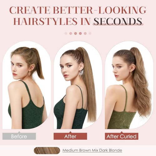Human Hair Claw Clip Ponytail, Claw Clip Human Hair Ponytail,Effortless Application with Secure Hold,Style in Seconds,Quick Styling Solutions for Busy Lives 16"/109g Medium Brown Mix Dark Blonde