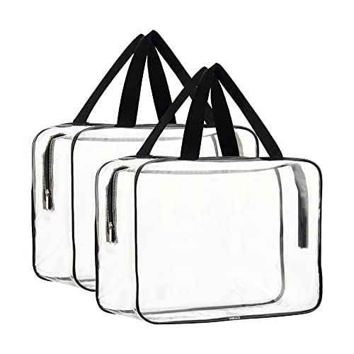 HAOGUAGUA 2-Piece Large Clear Makeup Cosmetic Organizer Bag, Plastic Tote Bags, Waterproof Transparent Handbag Purse