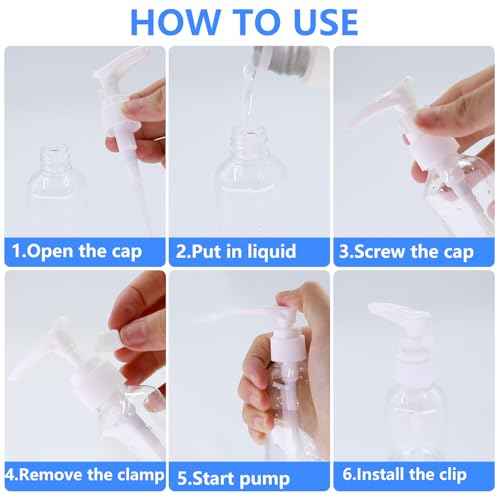 4 Pack 3.4 Oz (100ml) TSA Approved Travel Pump Bottles for Toiletries Clear Travel Size Bottles Leak Proof with Labels