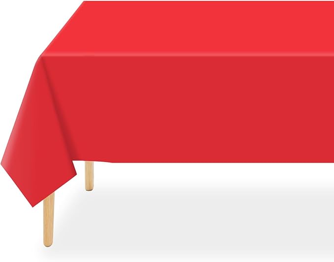 QIKSION Red Plastic Table Cloth Disposable 3 Pack, 54 x 108 Inch Tablecloths for Valentines, Mothers Day, Birthday Party, Christmas Decorations, Rectangle Table Cover