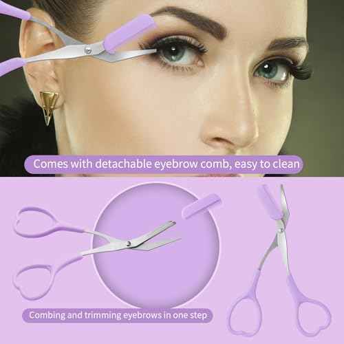 Eyebrow Scissors with Eyebrow Razor,Eyebrow Trimmer with Comb,Non Slip Finger Grips Trimmer Eyebrow Scissors, Hair Removal Beauty Accessories for Men Women (Light Pink, Green, Purple)