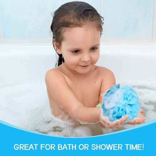 Loofah Sponge Shower Loofahs Bath Sponges Mesh Balls for Women Men Bathing Accessories Body Wash Back Scrubber 50g Soft Pouf Body Scrubber Loofahs Puff Pack, Exfoliate, Cleanse, Soothe Skin (4 Colors)