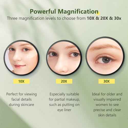 30X Magnifying Mirror, Magnifying Mirror Suction Cup, Travel Makeup Mirrors with Precise Tweezers, Compact Mirrors for The Removal of Female Facial Hair, 3.5 Inches (Black)
