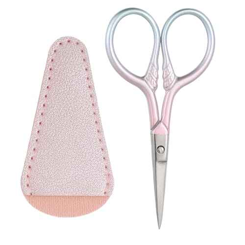Facial Hair Small Grooming Scissors for Men Women, 3.5inch Small Precision Scissors, Safety Scissor with PU Sheath for Facial Hair, Eyebrow, Eyelash, Beard, Moustache