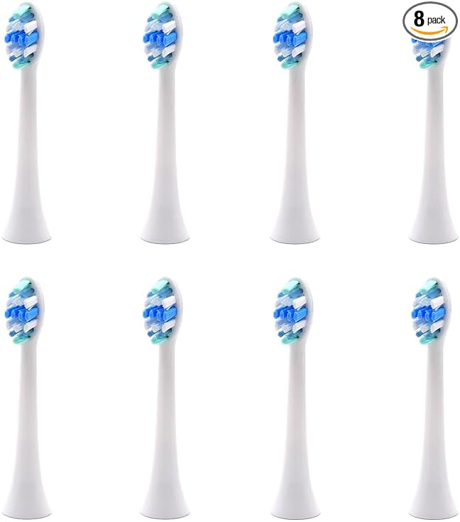 8 Pack Replacement Toothbrush Heads Compatible with Philips Sonicare Electric Handles, High Density Bristles for Plaque Control & Gum Health, Standard Size Click-on System, White