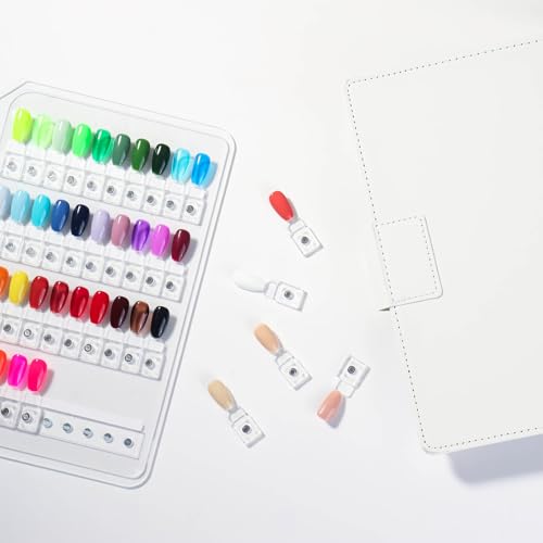 Vettsy Magnetic Nail Swatch Book, 120 Nail Color Display Book Organizer with 120 Magnetic Tips, Professional Salon Nail Art Color Chart & Practice Stand for Easy Preview & Storage