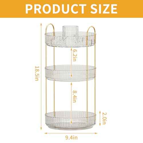 360¡Æ Rotating Makeup Organizer, Large-Capacity Skincare Make Up Storage 3 Tier Perfume Organizers Cosmetic Dresser Organizer with Makeup Brush Holder, Fits Bedroom, Bathroom, Vanity Shelf Countertop
