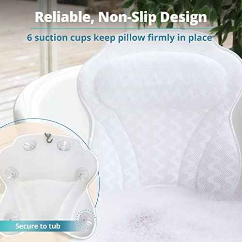 Bath Pillow for Tub, Luxury Bathtub Pillow Head and Neck Support, Relaxing Spa Cushion Head Rest for Tub, Bathtub Accessories for Women and Men with Quick Drying 3D Air Mesh Portable Washable