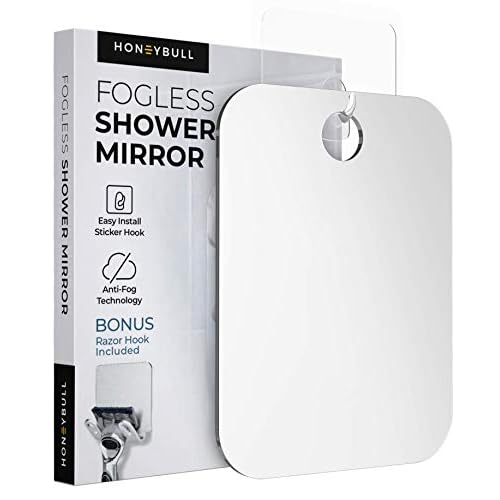HONEYBULL Fogless Shower Mirror for Shaving ? Anti-Fog Acrylic Mirror with Razor Holder, No-Drill Wall Mount, Flat Design for Steam Showers, Medium 6x8in