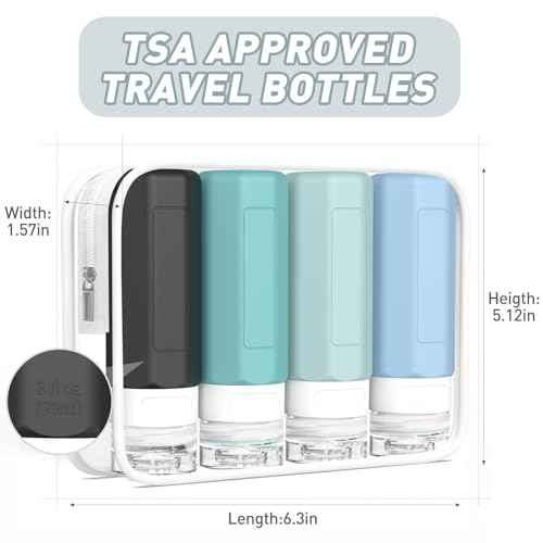Redfly Travel Bottles for Toiletries, Tsa Approved 3oz Travel Size Containers, Leak Proof Silicone Squeezable Containers for Toiletries, BPA Free Refillable Essentials for Shampoo Conditioner Gray