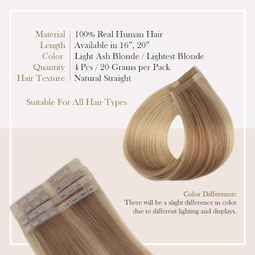ZIPLOOKS | Ombr?age Hair Extensions | Human Hair Extensions | Ombre Light Ash Blonde to Lightest Blonde Balayage Highlights with ZTool Application, Damage-Free Hair & Scalp, 20 Inch, #20/613 4 Pcs 20g