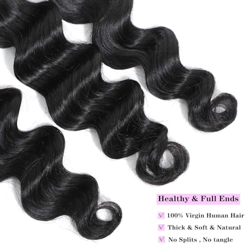 12A Loose Deep Wave Bundles Human Hair 3 Bundles Brazilian Virgin Loose Deep 100% Unprocessed Loose Wave Bundles Human Hair for Women(16" 18" 20",3 bundles)