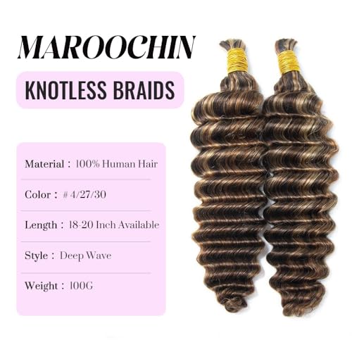 Human Hair for Boho Braids 100G Boho Braiding Human Hair #4/27/30 Deep Wave 100% Brazilian Human Braiding Hair 20 Inch