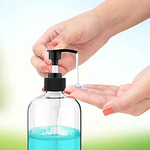 Empty Plastic Pump Bottles Dispenser 4 Pack 16oz/500ml Portable Clear BPA-Free Cylinder Shampoo Lotion Hand Pump Bottle Durable Refillable Containers