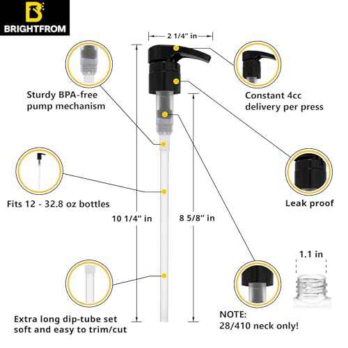 BRIGHTFROM Universal Dispensing Pump, Perfect for Shampoo & Conditioner 1L /33.8 OZ - Fits for Most Bottles or Any Refillable Bottles from 12oz to 33.8oz with 28/410 Neck Size, 2 Pack, White/Black