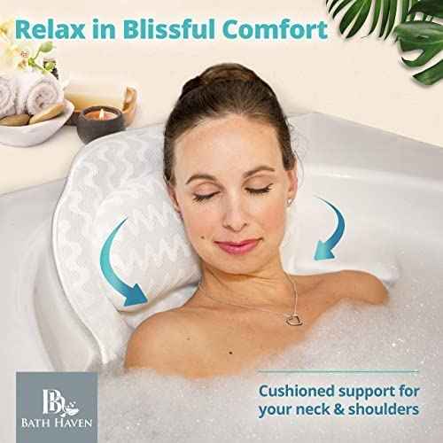 Bath Pillow for Tub, Luxury Bathtub Pillow Head and Neck Support, Relaxing Spa Cushion Head Rest for Tub, Bathtub Accessories for Women and Men with Quick Drying 3D Air Mesh Portable Washable