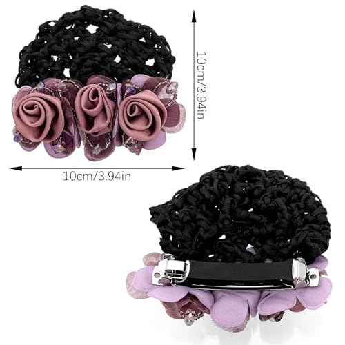 4Pcs Flower Hair Bun Holder Covers Hair Bun Cover Barrettes Hair Net Snood Pocket Hair Clip Ribbon Mesh Hairnet Hair Accessories for Women