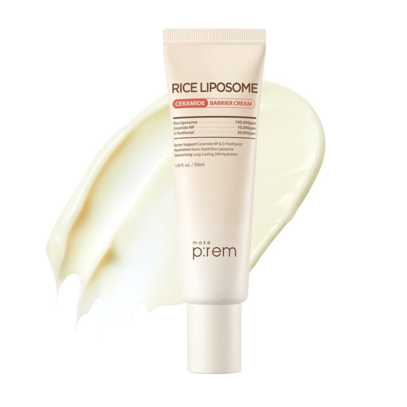 MAKE P:REM Rice Liposome Ceramide Barrier Cream, Skin Barrier Support, Long-Lasting 24H Hydrating Moisturizer, Korean Skin Care, 1.69 fl.oz. (50ml)
