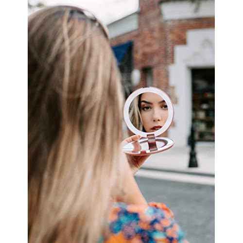 Fancii LED Lighted Travel Makeup Mirror, 1x/10x Magnification - Daylight LED, Compact, Portable, Large 5" Wide Illuminated Folding Mirror - Lumi (Rose Gold)