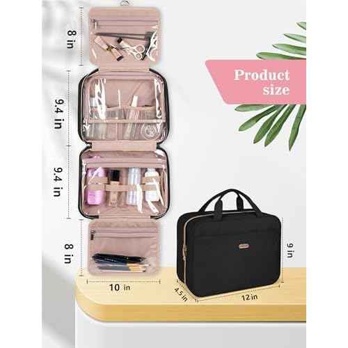 Black Toiletry Bag, Makeup Organizer, Travel Bag For Women Mens Toiletries, Waterproof with Hanging Hook, Large Capacity