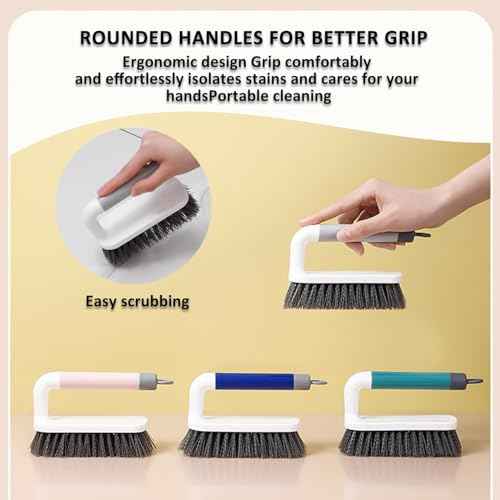Scrub Brush, Scrubbing Cleaning Brushes, Heavy Duty Cleaning Brushes with Handle, for Shower, Bathroom, Carpet, Kitchen and Bathtub Scrubber, 2 Pack (Grey)