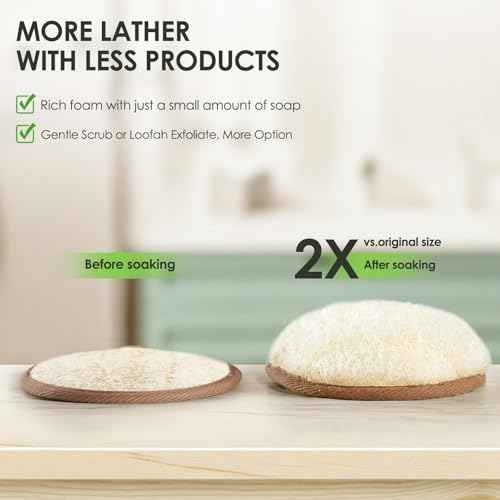 2PCS Natural Exfoliating Loofah Body Scrubber, Loofah Exfoliating Body Scrubber for Bath, Made with Natural Egyptian Shower Loofah Sponge, Shower Exfoliator for Women and Men