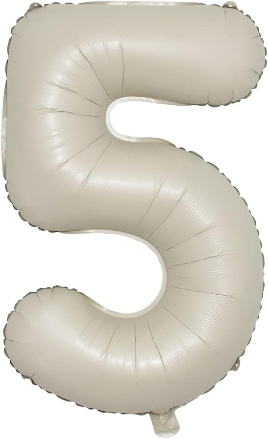 32 inch Cream Color Number Balloons 0-9 Large Digital Foil Helium Ball Girl Kids Adult Happy Birthday Party Decoration Wedding (32 inch Cream 5)