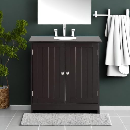 Bonnlo Pedestal Under Sink Storage Bathroom Vanity with 2 Doors Traditional Bathroom Cabinet Space Saver Organizer 23 5/8" x 11 7/16" x 23 5/8" (L x W x H) (Espresso)
