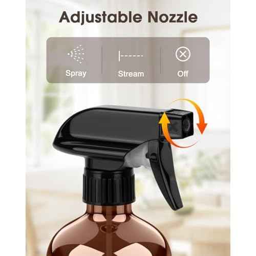Glass Spray Bottle with Silicone Sleeve Protection, Amber Glass Spray Bottle Set for Window Cleaner Aromatherapy Facial Hydration Watering Flowers Hair Care 2 Pack/16 oz (Black & Brown)