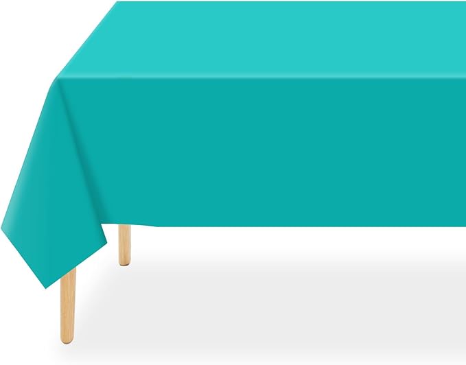 QIKSION Teal Plastic Table Cloth Disposable 2 Pack, 54 x 108 Inch Tablecloths for Easter Party, Summer, Turquoise Rectangle Table Cover