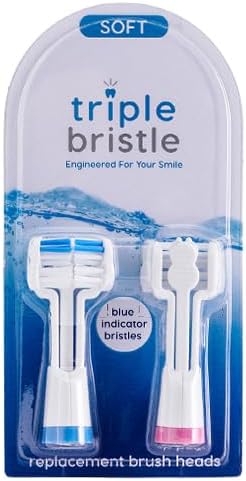 Triple Bristle Replacement Brush Head Refills | Innovative 3 Head Design | Compatible with Triple Bristle Brand Sonic Toothbrush | Color Changing Indicator Bristles | 2 Pack (Blue & Pink)