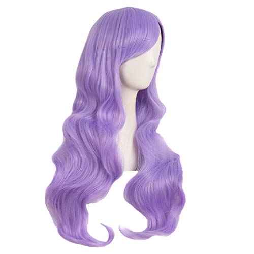MapofBeauty 28 Inch/70cm Charming Women Side Bangs Long Curly Full Hair Synthetic Wig (Light Purple)