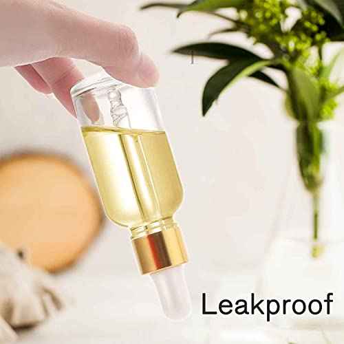 PrettyCare Glass Eye Dropper Bottle 2oz (60ml), 24 Pcs Clear Empty Thick Bottles Bulk with Leakproof Golden Caps - With Labels & Funnels for for Storage, Travel,Essential Oils, DIY Serums, Tincture
