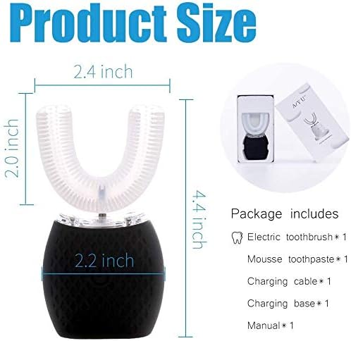 Maybuy Ultrasonic Automatic Toothbrush, Ultrasonic U-Shaped Toothbrushes for Adult, 360° Electric Sonic Tooth Brush with Automatic Timer, Wireless Charging Teethbrush Kit for Travel Or Home (Black)